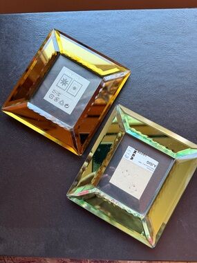 IKEA Amber and Green Faceted Mirrored Glass Photo Frames (Set of 2)